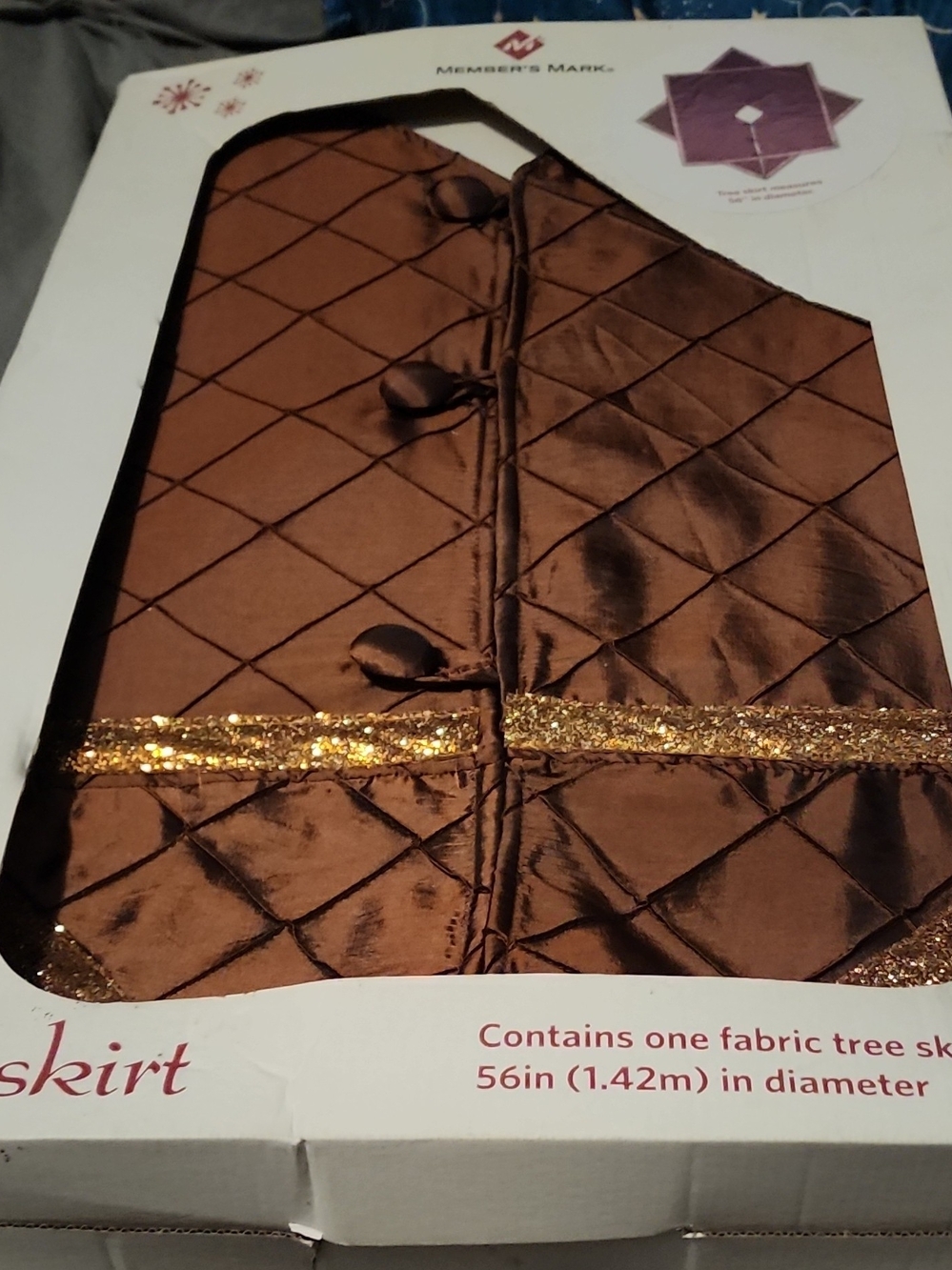 Brown Quilted Tree Skirt with Gold Trim